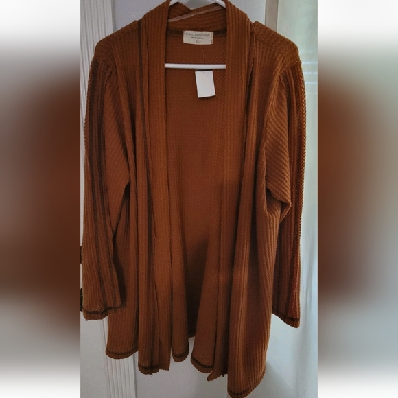 Grand Ave Design  Womens Size Plus 3X Long Cardigan Sweater Tan Neutral - Picture 1 of 6